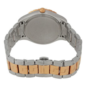 Versace Hellenyium GMT watch case back showing two-tone stainless steel and rose gold bracelet
