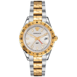Versace Hellenyium two-tone GMT men's watch with gold and silver stainless steel bracelet and white dial