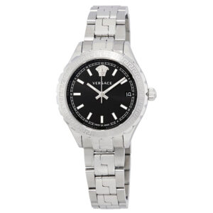 Versace Hellenyium black dial ladies watch with stainless steel case and bracelet