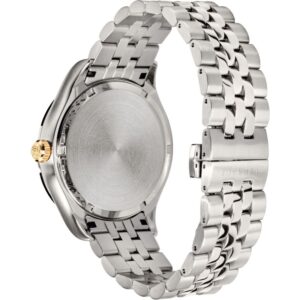 Caseback view of Versace Hellenyium silver watch showing brushed stainless steel