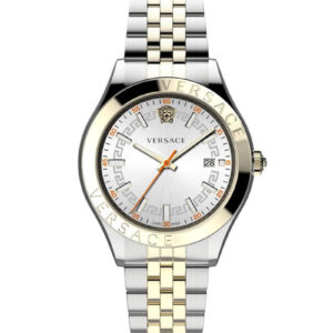 Versace Hellenyium two-tone silver and gold watch with white dial and date window