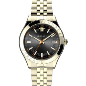 Versace Hellenyium gold stainless steel men's watch with black dial and Medusa logo
