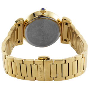 Caseback of Versace V-Motif gold watch showing Medusa detail