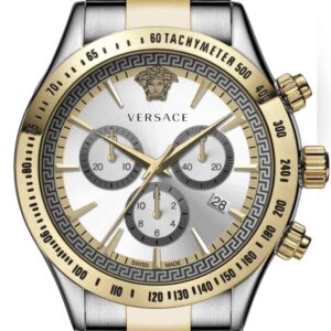Versace two-tone stainless steel chronograph watch with silver dial and three subdials